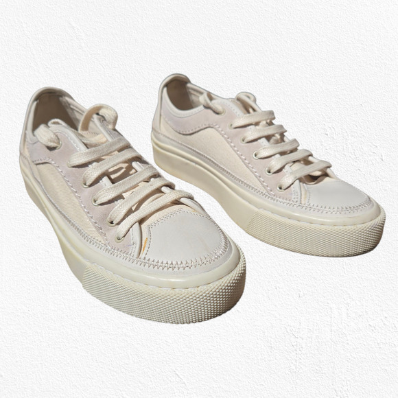 AllSaints Milla Cream Leather Canvas Low Top Platform Sneakers Size 6M / EU 36 - Picture 1 of 14